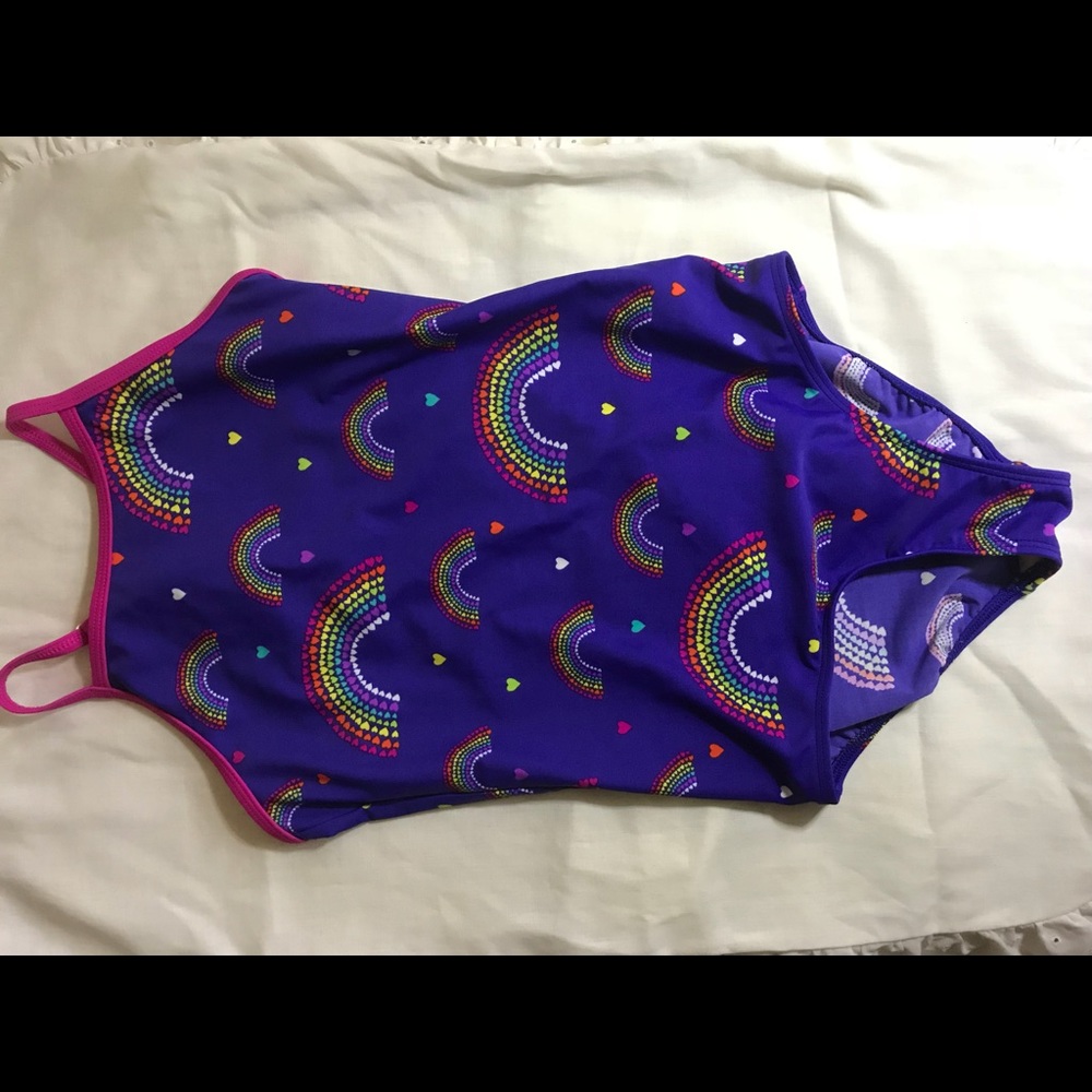 Land's End Royal Plum Rainbows Swim Tank One-Piece